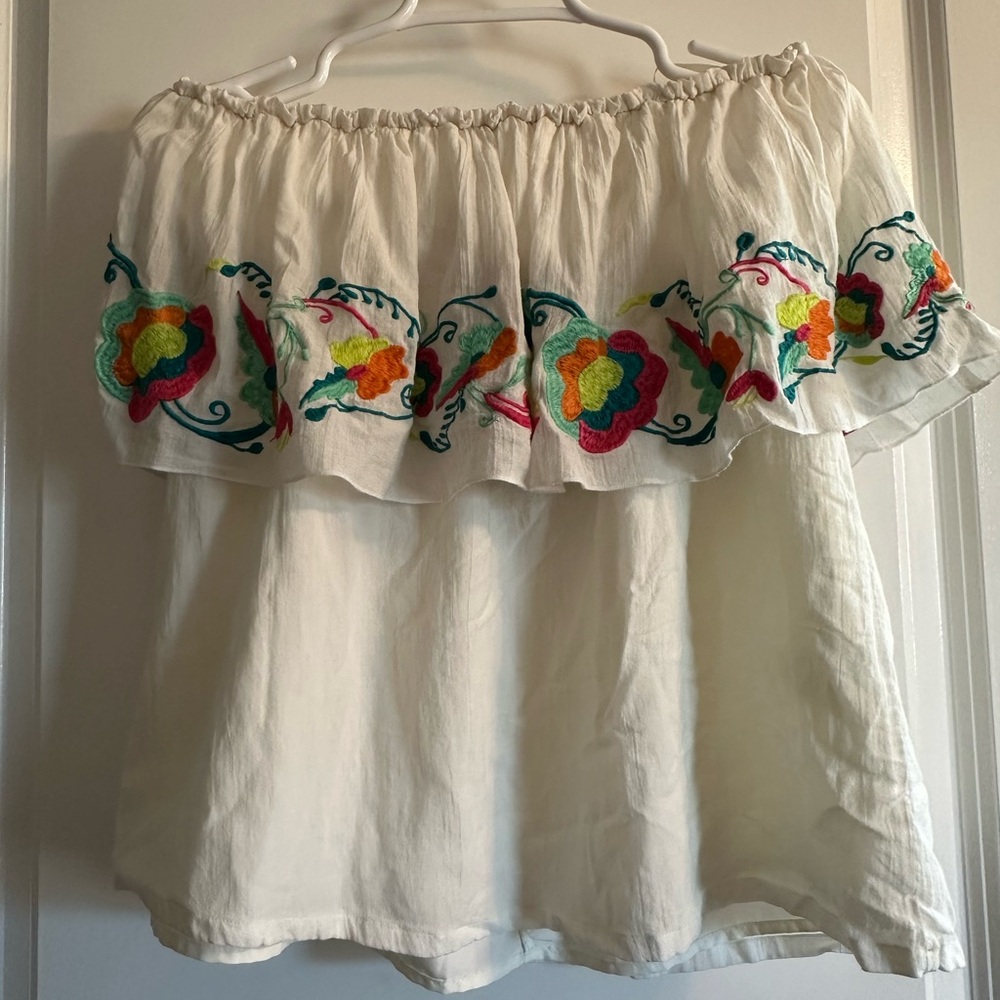 Embroidered Off-Shoulder White Top